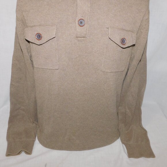 Banana Republic Mens L Tan Light Brown Button Turtle neck Military Style Sweater - Picture 3 of 12